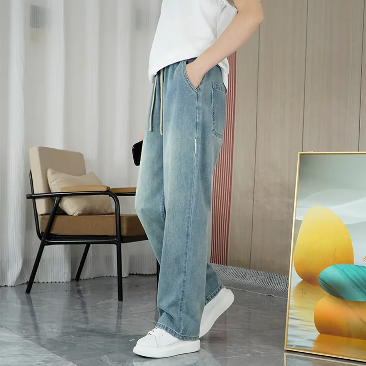 春秋直筒牛仔裤青年宽松百搭休闲高街学生加长裤子男潮流牛仔裤