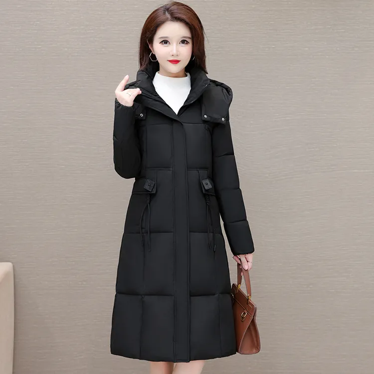棉服女中长款冬季新款韩版时尚外套修身显瘦棉衣加厚保暖过膝棉袄