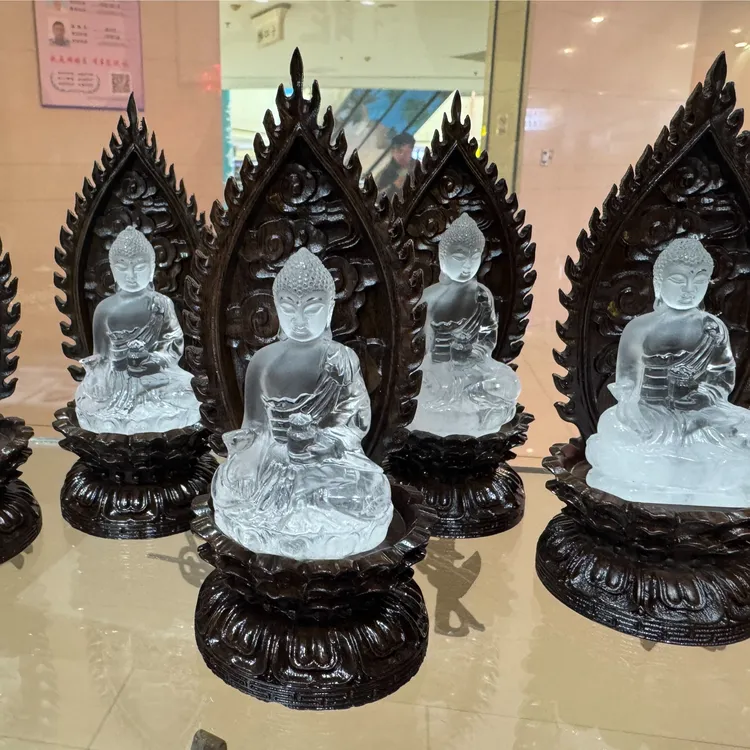 天然白水晶雕刻药师佛像65mm高带底座 多样性发其一