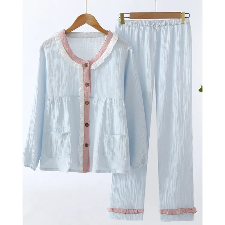纯棉婴儿纱棉春夏薄款产后月子服哺乳衣孕妇装大码睡衣家居服套装