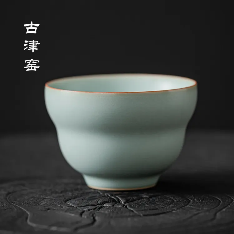 古津窑汝窑复古天青色主人杯葫芦杯陶瓷茶具开片可养个人专用茶杯