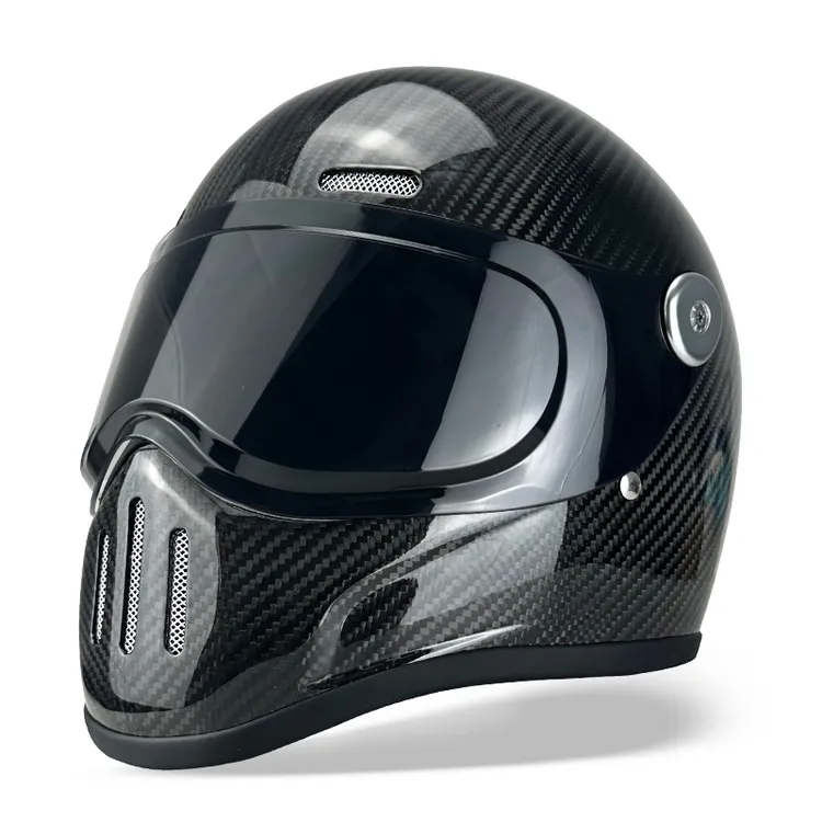 真碳纤维复古全盔机车头盔复古全盔男摩托车巡航四季机车骑行头盔
