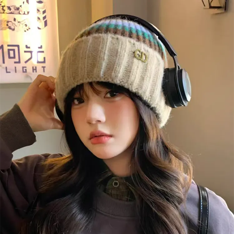 帽子女秋冬季新款字母标加厚保暖毛线帽韩版百搭显脸小包头针织帽