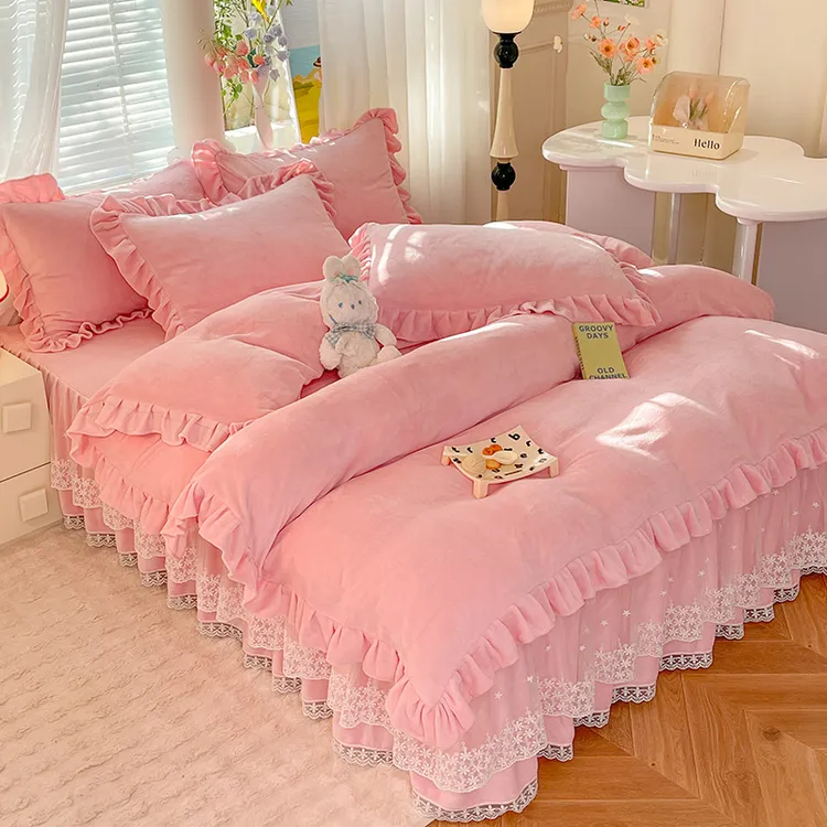 加厚【8-9斤】韩版牛奶绒四件套床裙款双面绒公主风加绒冬季保暖