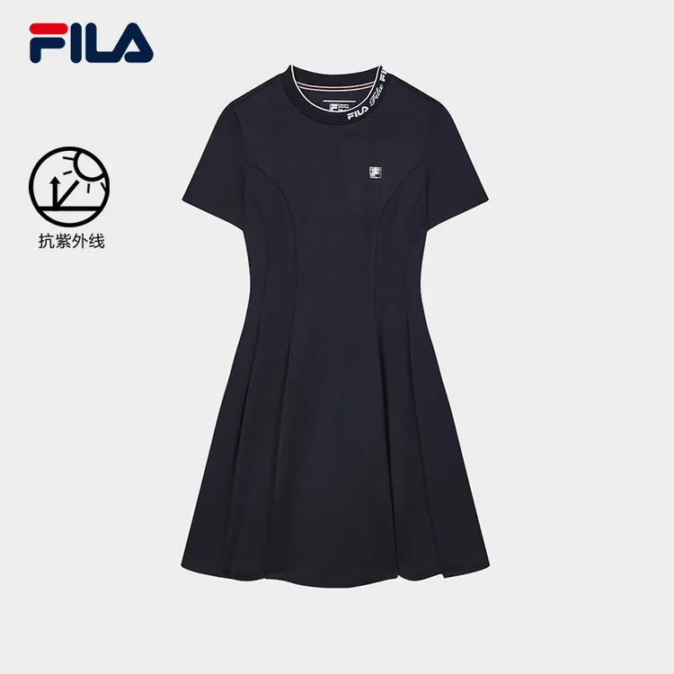 Fila/斐乐女针织连衣裙2024夏新款休闲基础防晒收腰裙F11W421306F