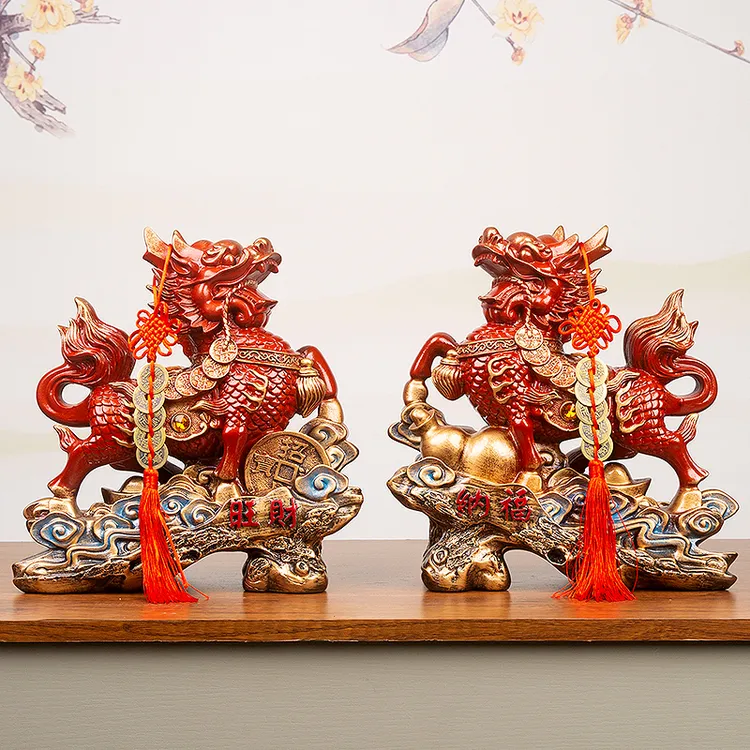 麒麟摆件踩八卦招财火麒麟公母一对办公室客厅家居装饰开业礼品