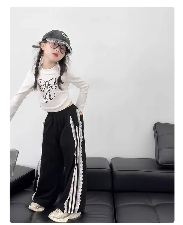 女童长袖t恤2025新款儿童早秋上衣洋气时髦蝴蝶结打底衣外穿套装