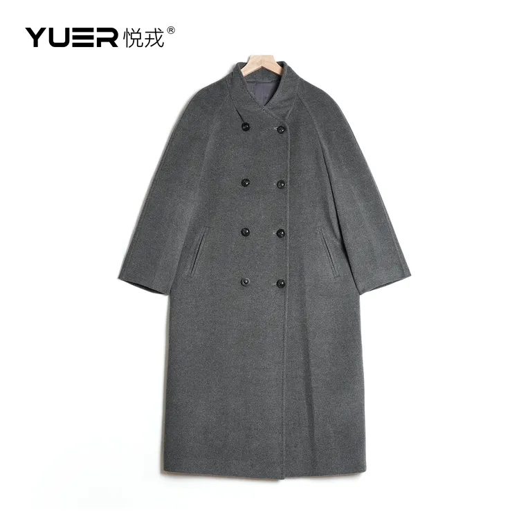 【揽月】秋冬时尚双排扣羊毛羊绒大衣女中长款立领毛呢外套