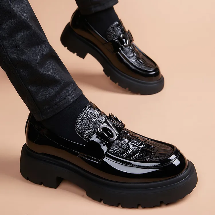 乐福男透气套脚厚底潮流休闲内增高皮鞋时尚韩版加绒豆豆鞋男款