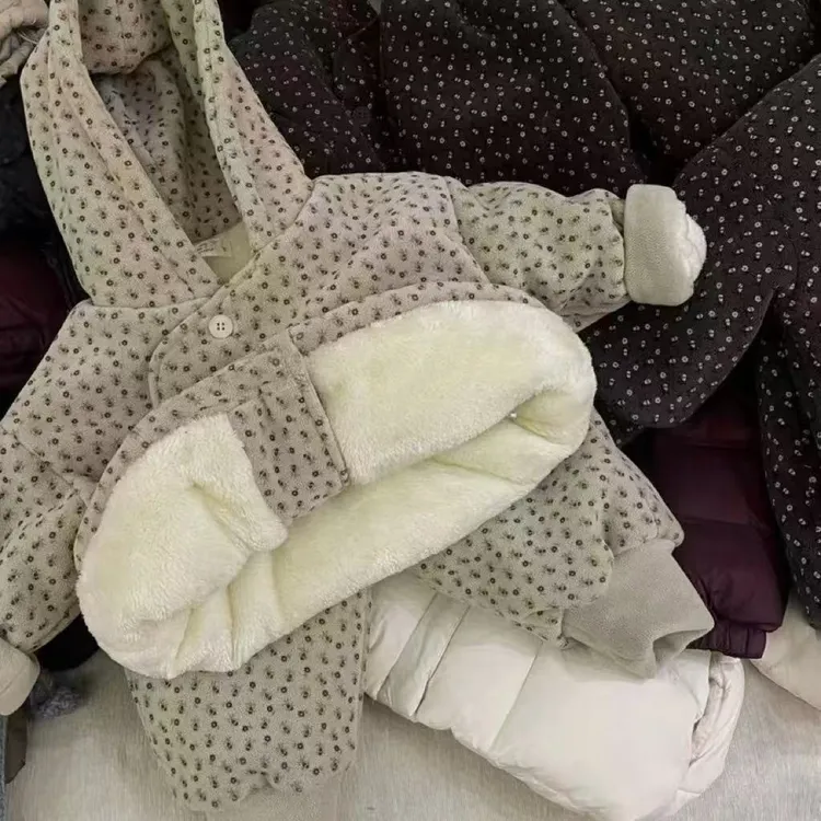 女童加厚套装冬季2025碎花儿童冬洋气夹棉宝宝加绒棉服两件套002