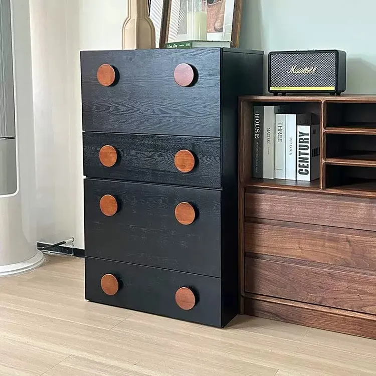 北欧复古实木橡胶木卡门柜组合模块沙发边柜卧室客厅储物柜电视柜