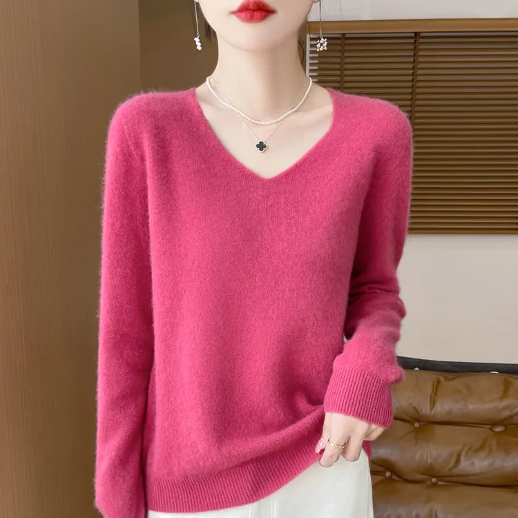 2025春季新款羊毛衫V领纯色毛衣针织百搭气质网红长袖宽松韩版