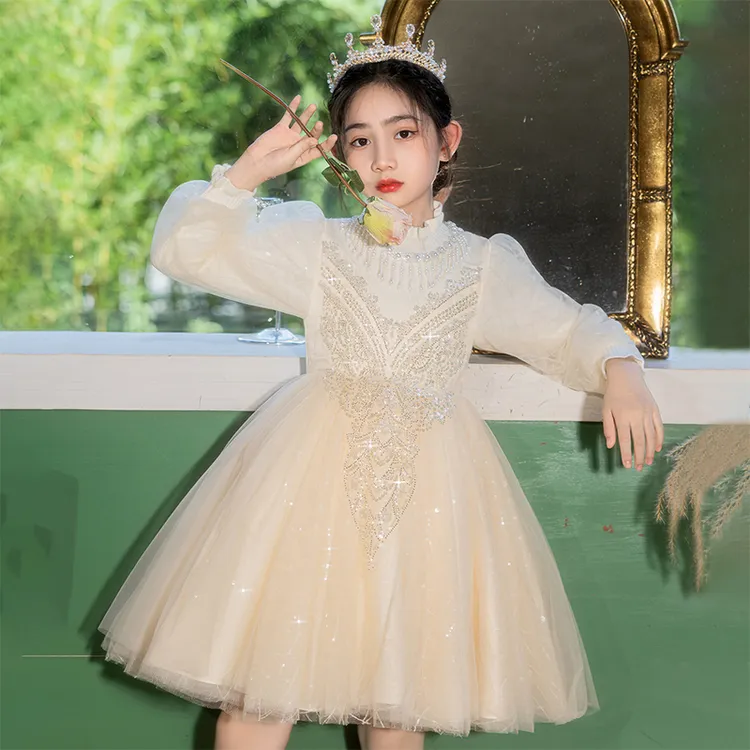 女童秋冬礼服轻奢小众儿童主持人钢琴演出服花童婚礼小女孩公主裙