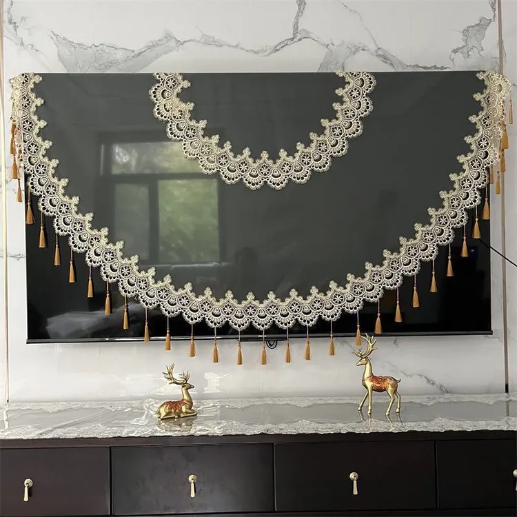 轻奢高端电视罩新款液晶电视挂墙防尘盖布网纱蕾丝曲面电视盖巾