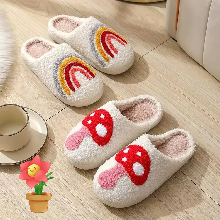 新款舒适居家蘑菇保暖冬季棉拖鞋情侣男女厚底软底鞋加厚防滑可爱