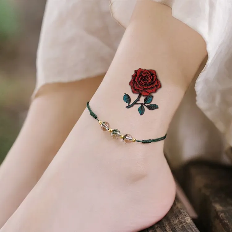 玫瑰花彩色纹身贴防水持久女款逼真性感腿部锁骨ins风小图案贴纸