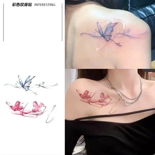 雪花兰蝴蝶 高颜值小众彩色纹身贴防水持久背后胸前潮流辣妹学生