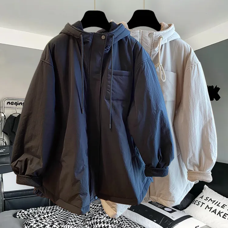 纯色拉链连帽棉衣服外套男冬季加厚潮牌帅气青少年休闲高级感男装