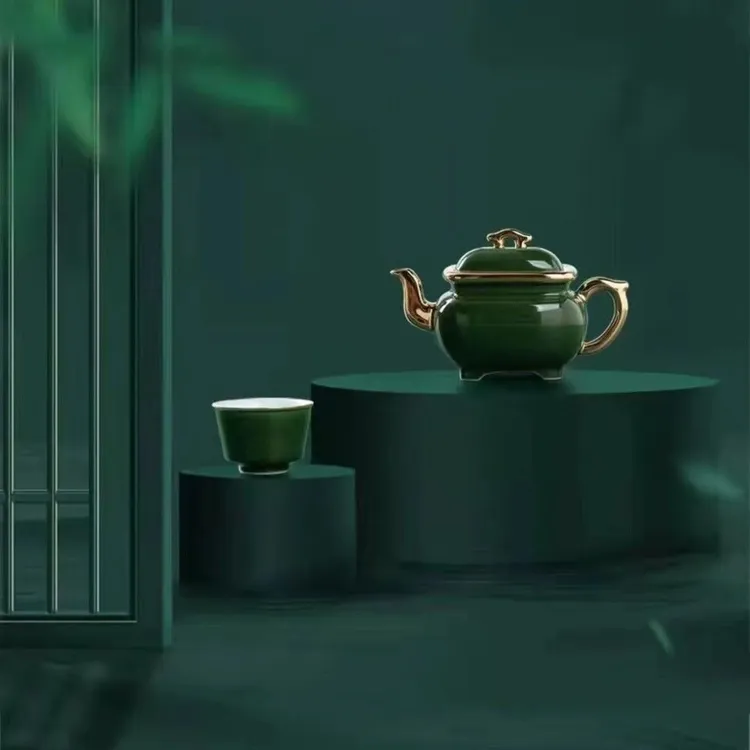 轻奢翡翠绿泡茶壶大师单个小号功夫陶瓷茶具古风豪华家用礼盒茶壶