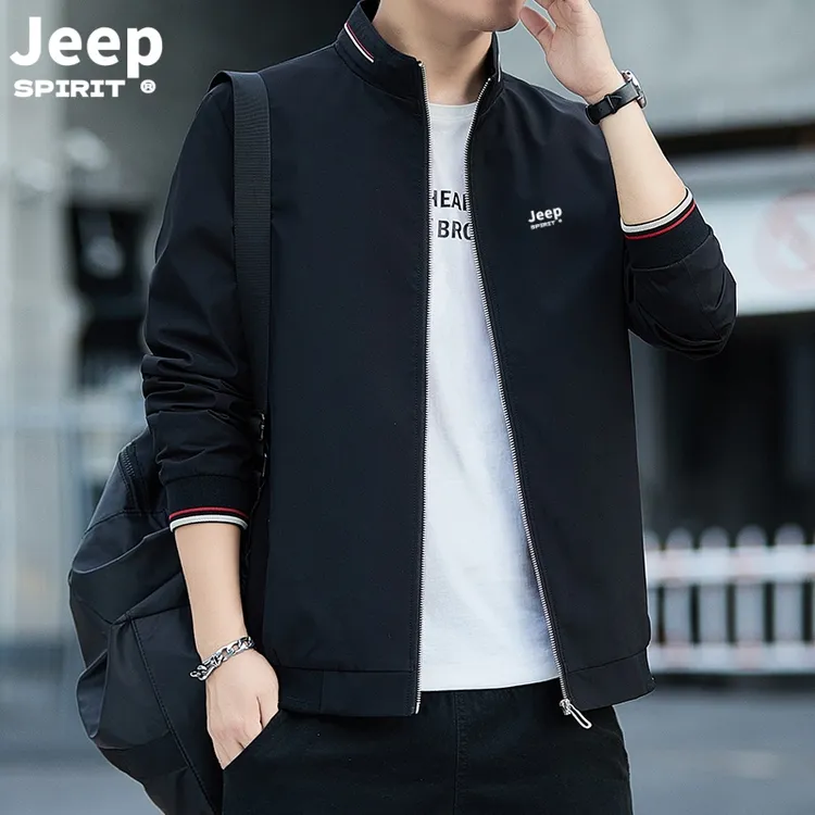 JEEPSPIRIT吉普运动夹克外套男士百搭休闲立领潮流秋冬加绒修身款