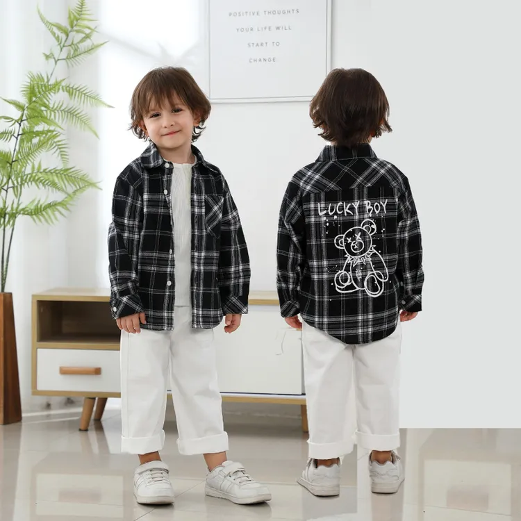 儿童长袖男童纯棉外套男童长袖2025校服男童格子衬衫秋冬