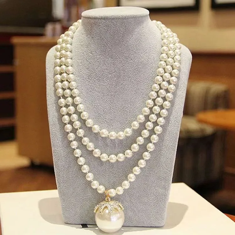 合金仿珍珠项链 复古大珍珠毛衣链女轻奢高级感项链日韩气质百搭