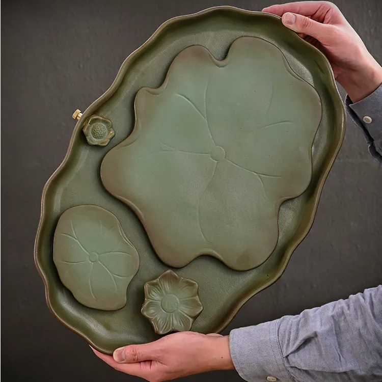 茶盘复古家用创意简约陶瓷小型日式干泡盘轻奢茶托盘粗陶泡茶盘