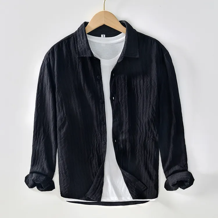 黑色衬衫男款痞帅高级感秋季老钱风休闲宽松衬衣长袖商务薄款外套