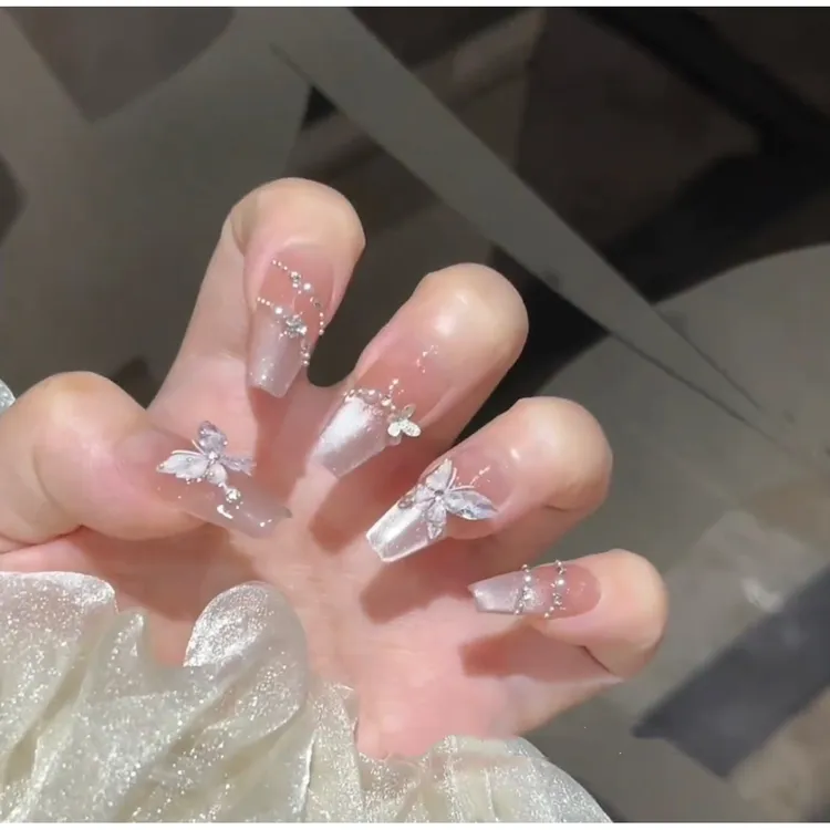 【蝶之翼】新款纯手工穿戴甲高级轻奢蝴蝶美甲贴中长款显白百搭美甲