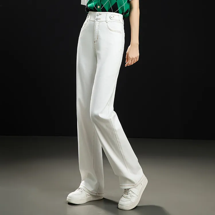 哥弟阿玛施正品高腰直筒牛仔裤女春夏新款宽松窄版弹力阔腿长裤子