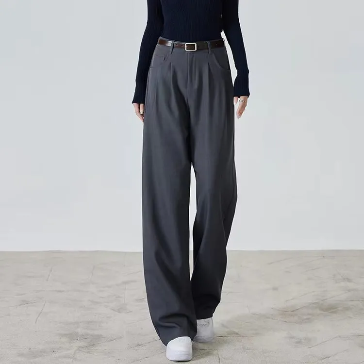 2025春秋高腰西装裤百搭垂感阔腿裤女设计感显瘦西装直筒裤拖地裤