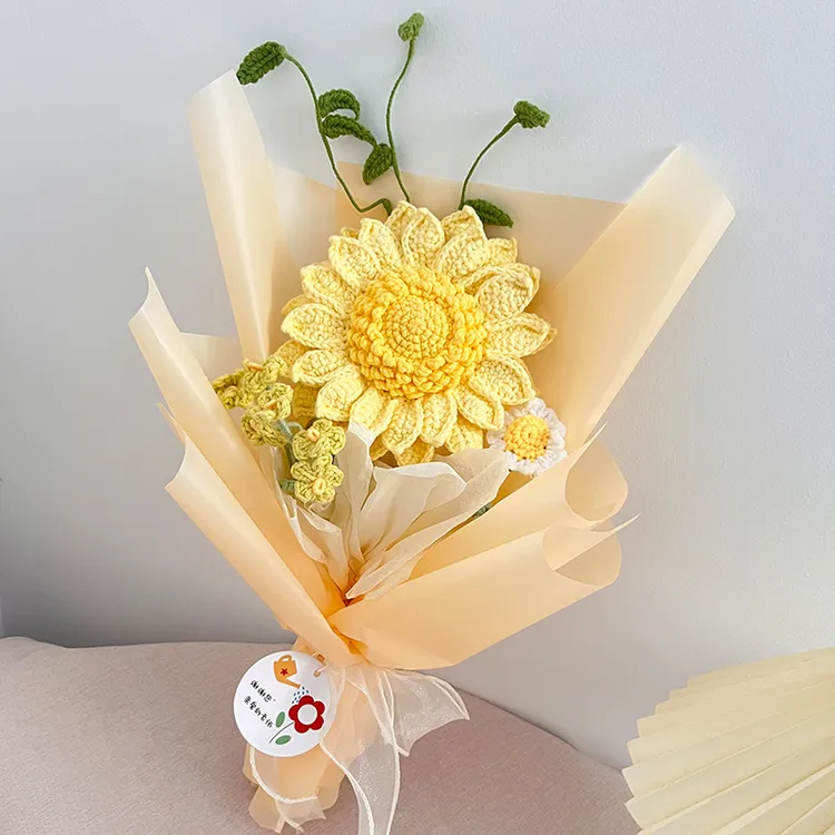 重瓣超大向日葵花束手工毛线钩织仿真花教师礼物花束节日礼物成品
