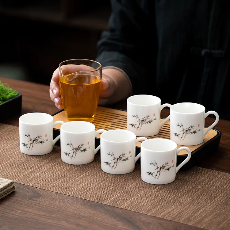 德化白瓷陶瓷带手柄防烫有耳功夫茶具茶杯家用办公待客陶瓷茶杯