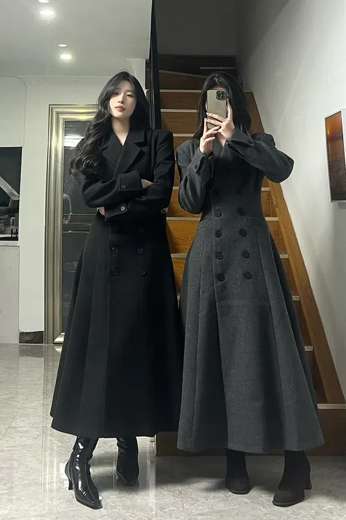 PANPANSTUDIO【张元英】极简通勤女主穿搭毛呢大衣女中长款连衣裙