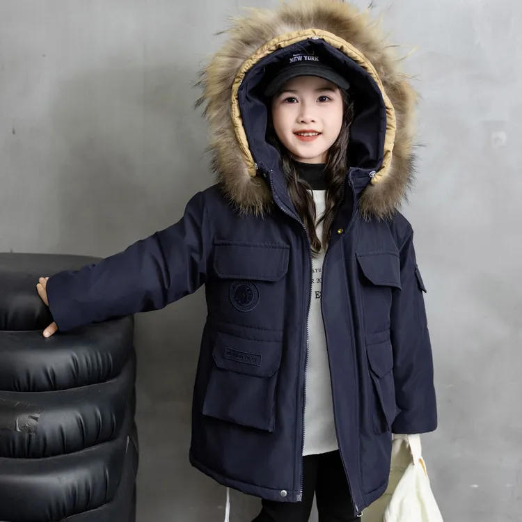 儿童外套冬款中大童冬季加绒派克服外套童装新款洋气男女童大毛领