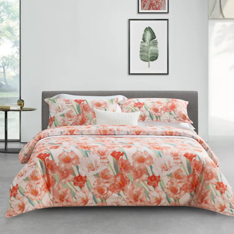 水星家纺 早春上新油墨花设计纯棉柔软四件套油墨花意床品套件