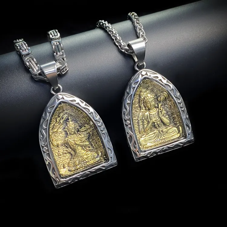 钛钢吊坠 复古十二生肖本命佛八大守护大日如来千手普贤虚空吊坠