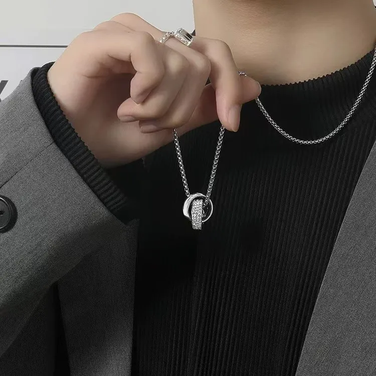 【双环吊坠】男士嘻哈轻奢小众吊坠百搭毛衣链