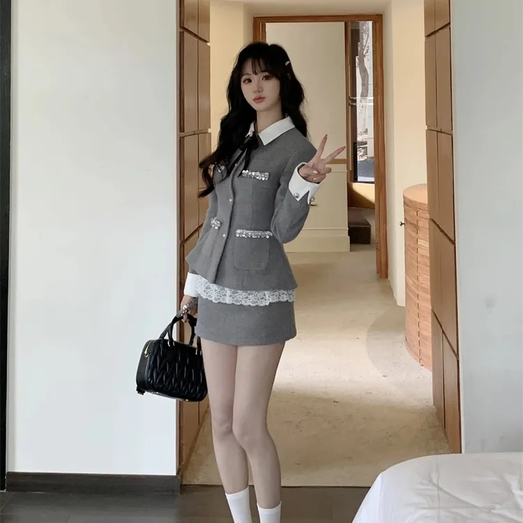 法式千金套装女秋高级感短外套半裙20C24C