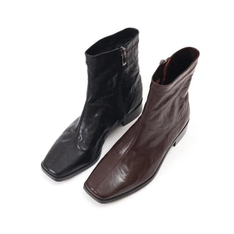 羊皮单靴秋冬季袜女靴瘦瘦低跟女鞋百搭粗跟高级感小短靴女3688-1