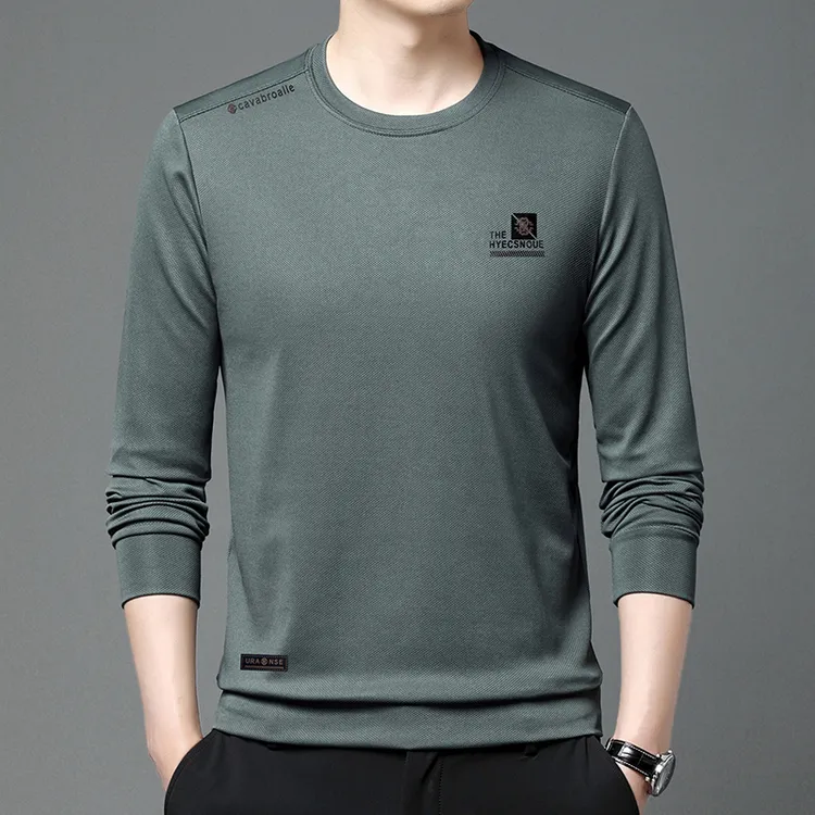 中老年爸爸圆领薄款长袖T恤春秋中年男士休闲打底衫爷爷宽松上衣