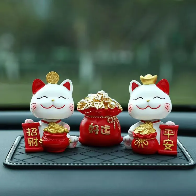 可爱摇头平安招财猫汽车中控台创意高档车载装饰摆件车内饰品摆件