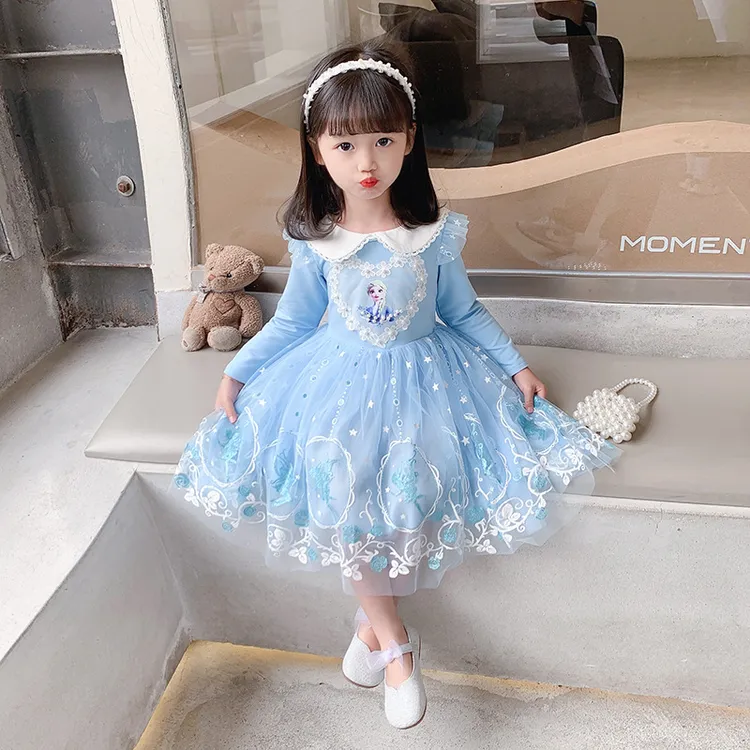 女童春秋新款裙子发光公主裙宝宝洋气儿童艾莎宝宝生日秋装儿童裙