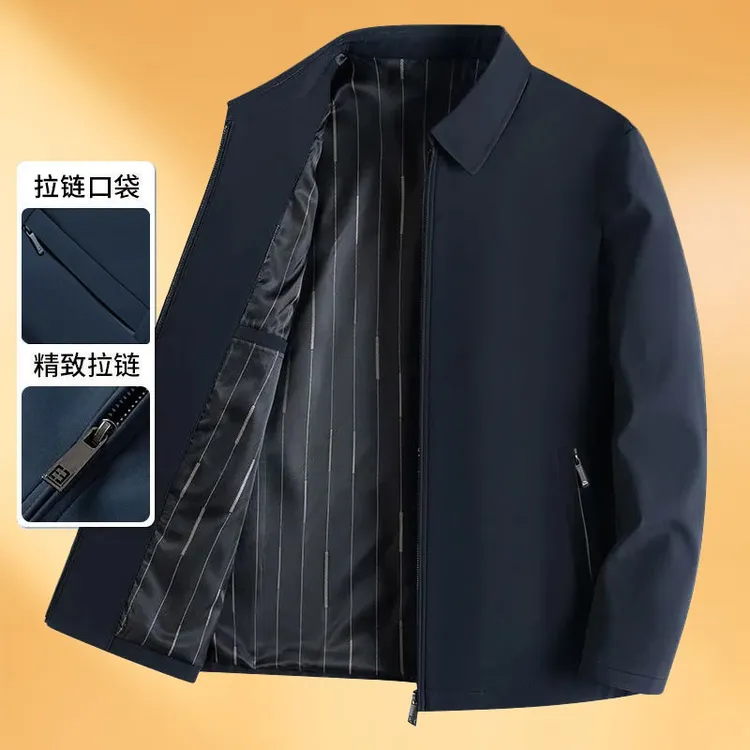 春秋季爸爸翻领行政夹克休闲外套男士中年宽松商务舒适中老年男装