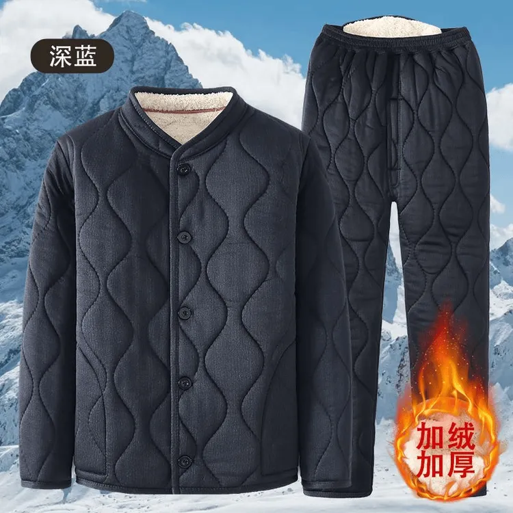 秋冬季中老年棉衣羊羔绒加绒加厚爷爷宽松棉服爸爸套装保暖小棉袄