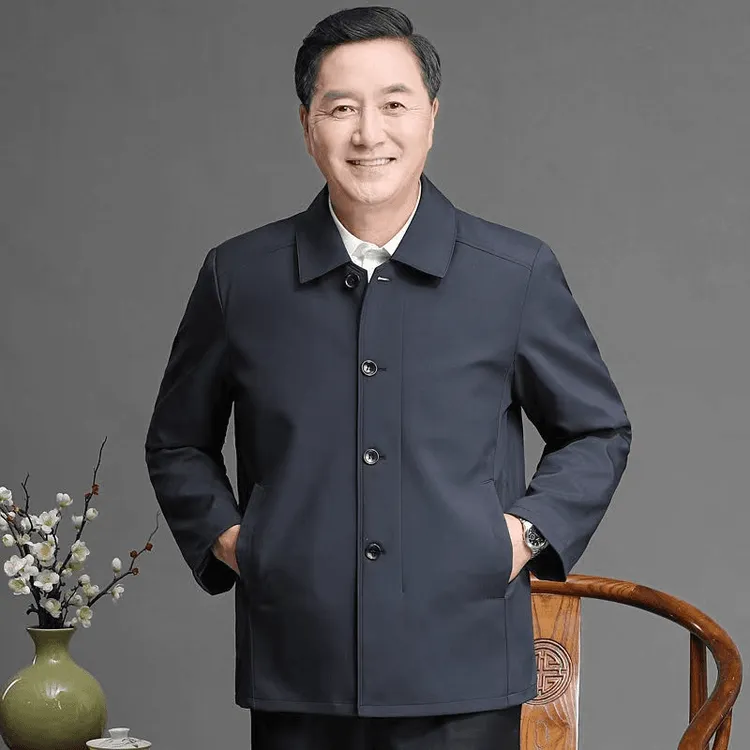 新款春秋季中老年人爸爸男士外套加厚保暖商务休闲行政夹克棉服