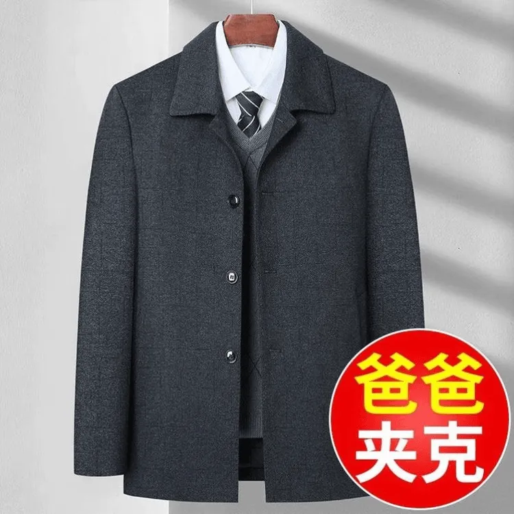 春季新款爸爸外套男中老年人男装商务夹克宽松男士翻领爷爷春秋装