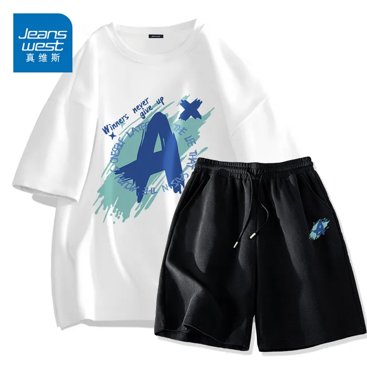 真维斯纯棉运动套装男2025夏季短裤短袖帅气大码青少年男生两件套