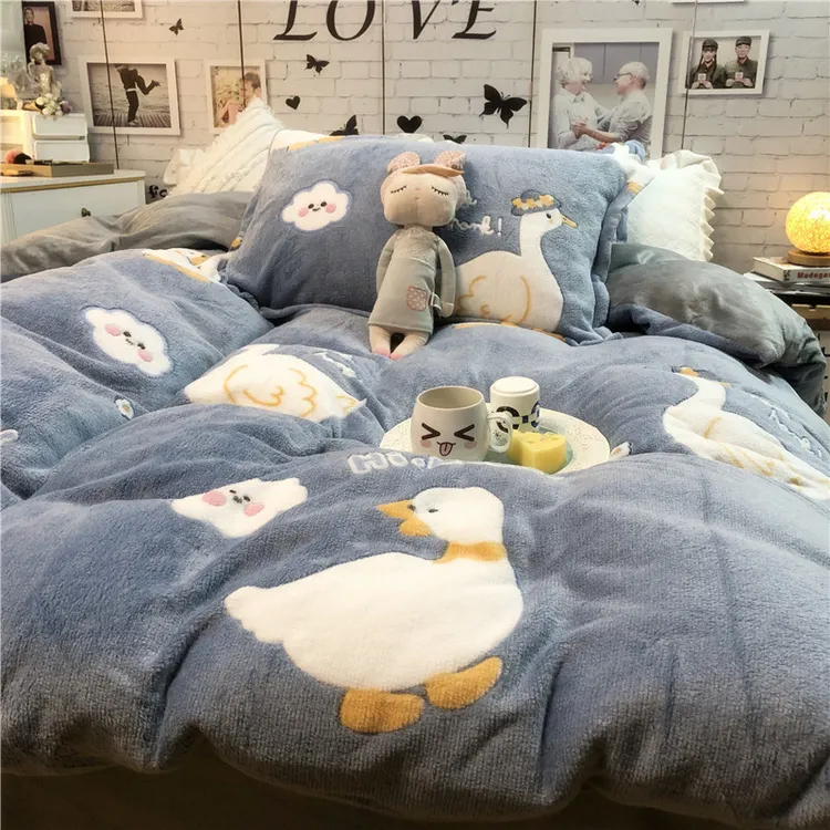 原创大白鹅被套柔软牛奶绒雪花绒卡通风可爱动物四件套宿舍三件套
