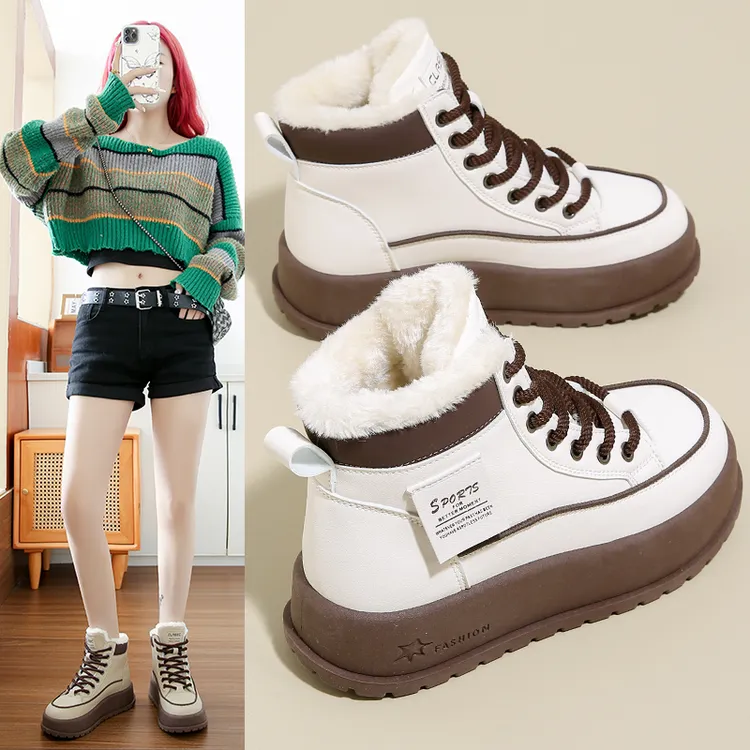 高帮鞋女2024冬季新款韩版百搭加绒加厚棉鞋女休闲保暖厚底时尚潮商品图
